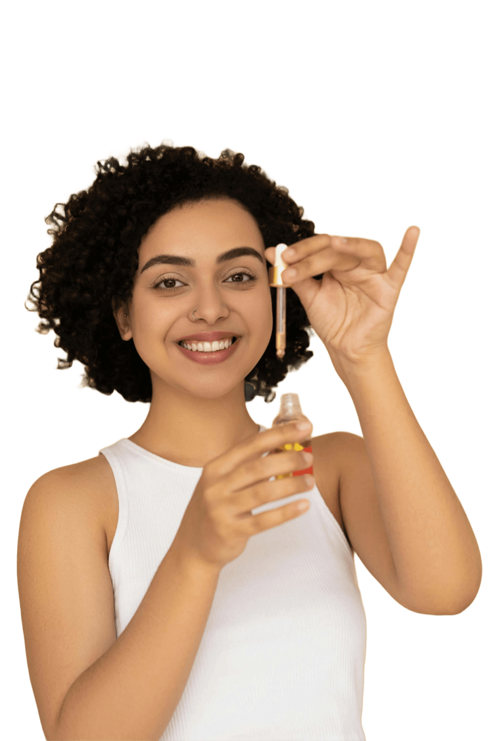 Cliente feliz aplicando sérum